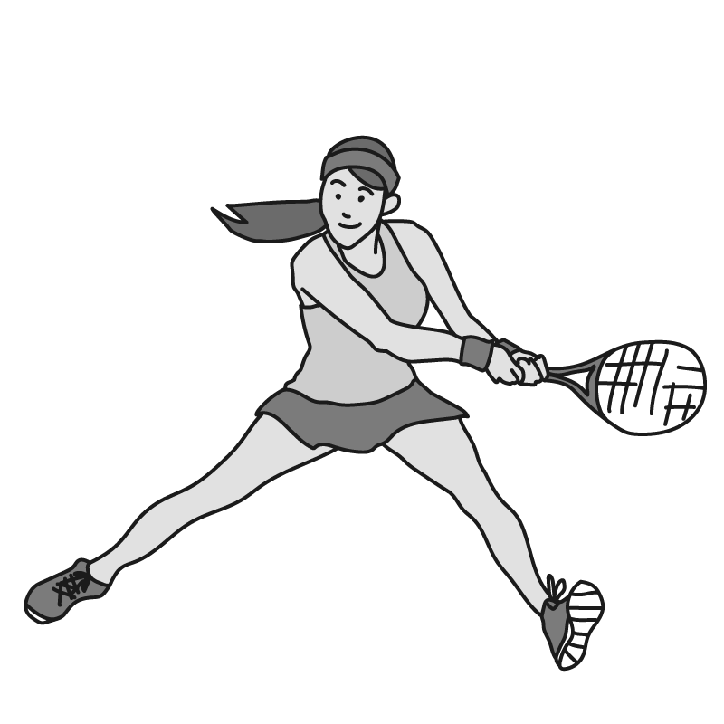 テニスをする女性（モノクロ）
