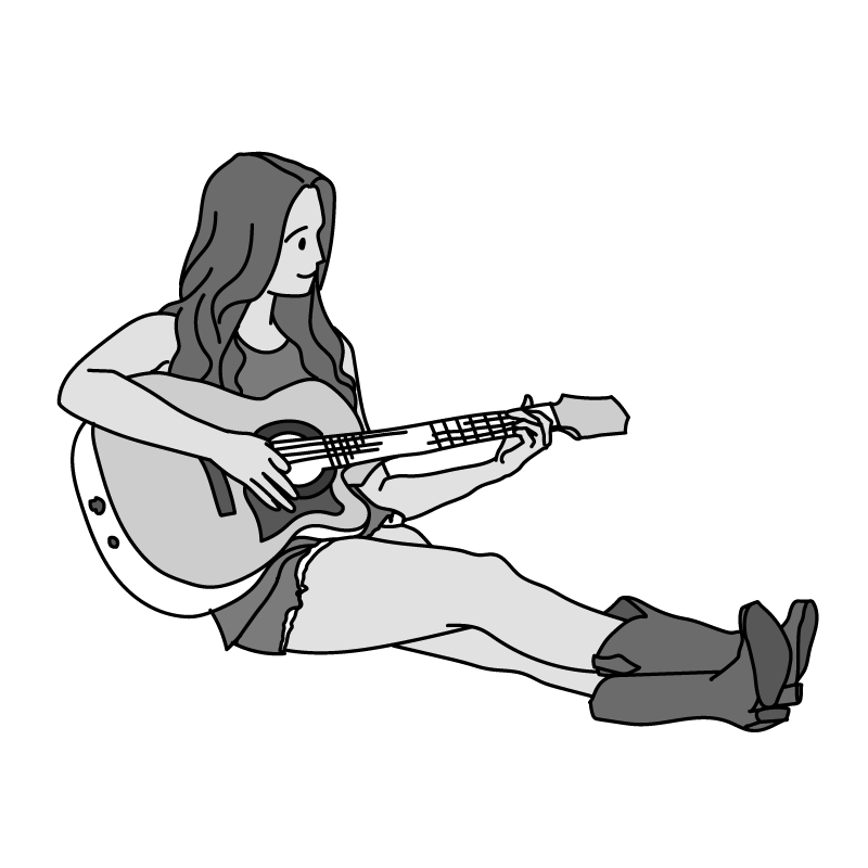 ギターを弾く女性（モノクロ）