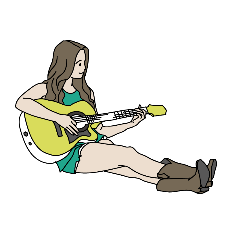 ギターを弾く女性（カラー）
