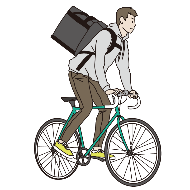 自転車で配達する男性（カラー）
