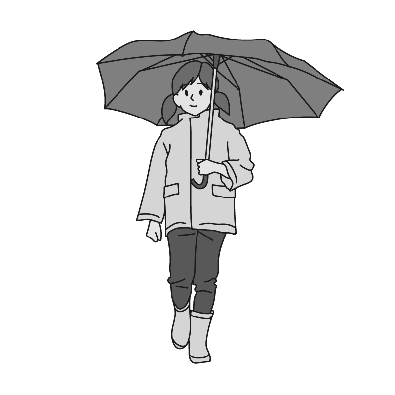 雨の日に傘をさす女の子（モノクロ）