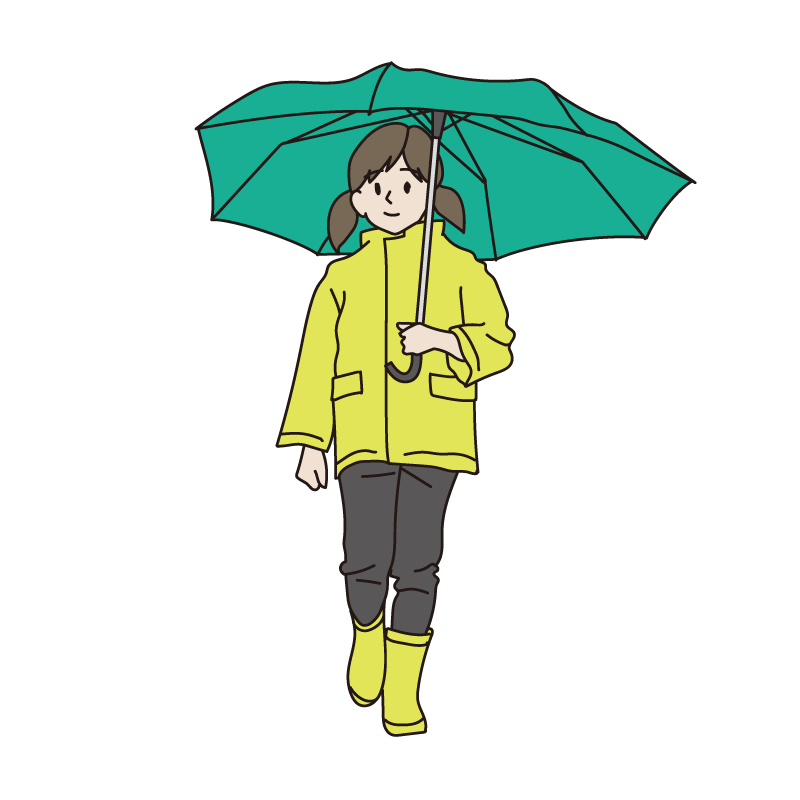 雨の日に傘をさす女の子（カラー）