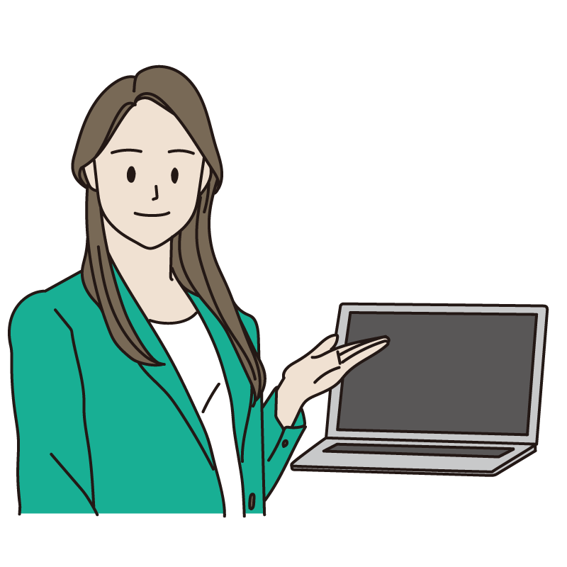 パソコンの画面を説明する女性（カラー）